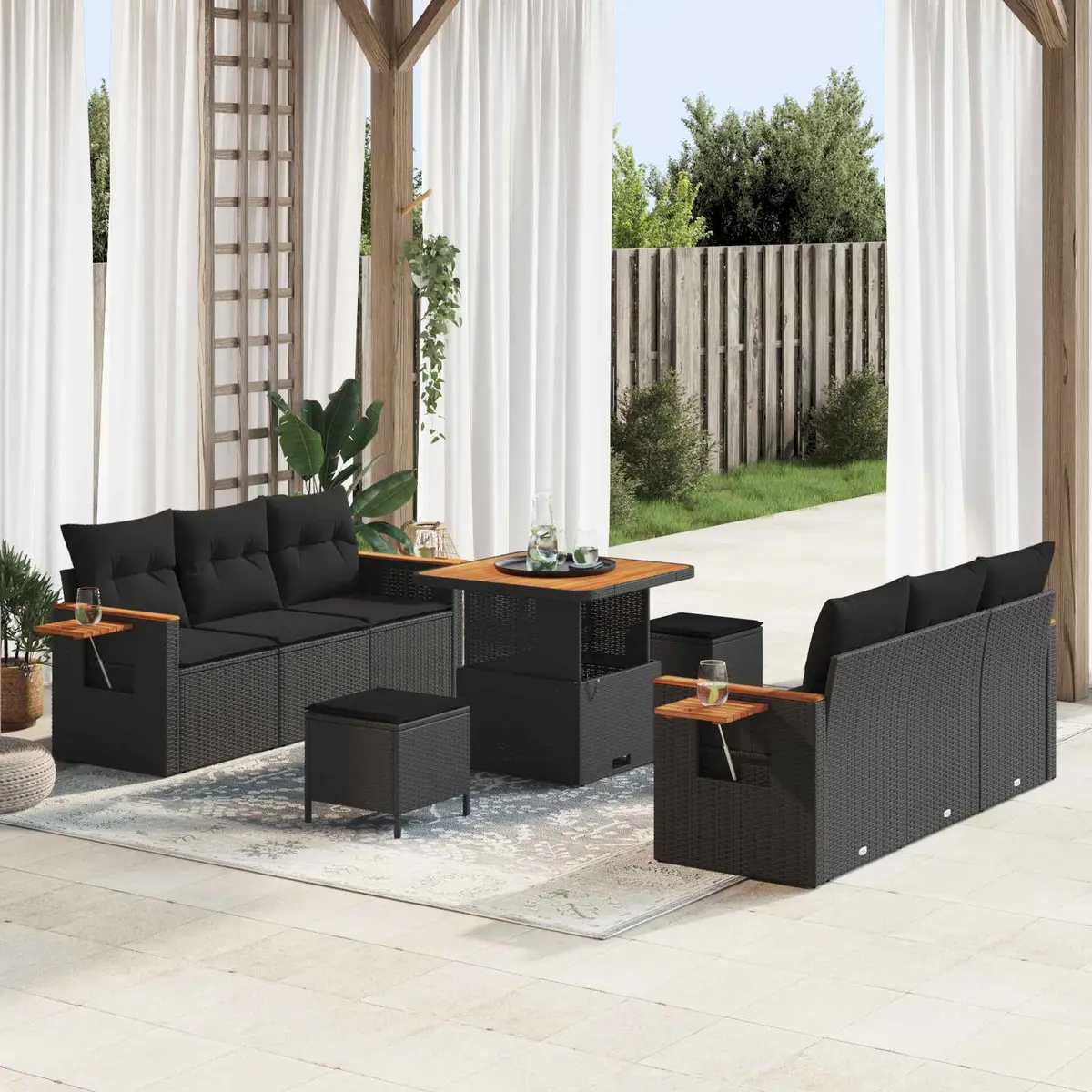 Outdoor Garden Sofa Set 11 Piece Modular Lounge Black Rattan Furniture Patio