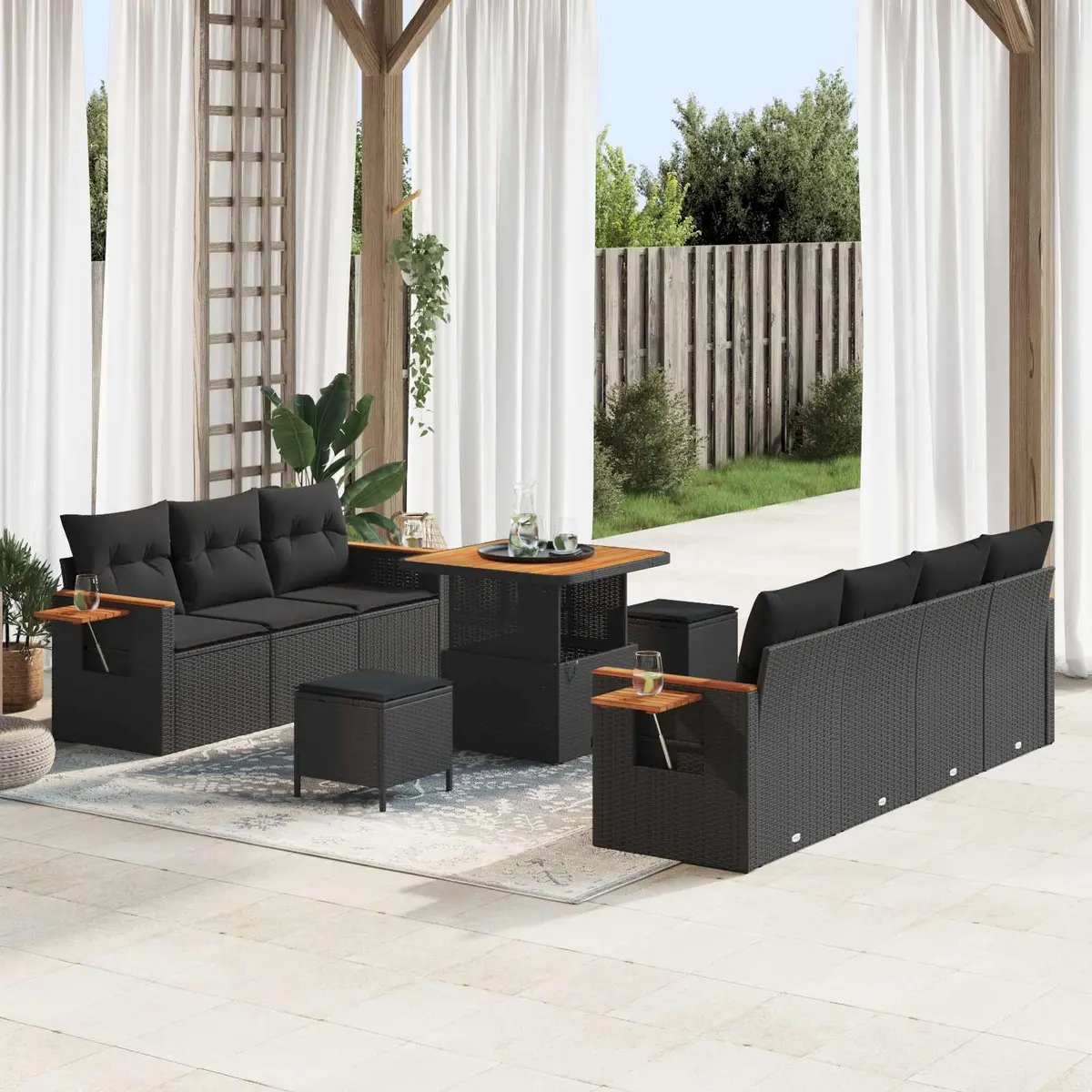 Modular Garden Sofa Set Black Poly Rattan 13 Pieces