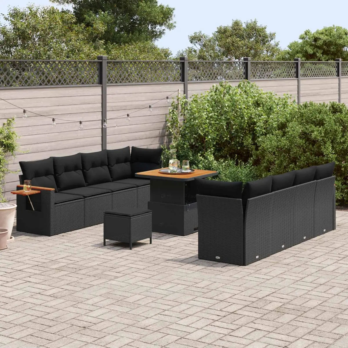 Modular Outdoor Garden Sofa Set Black Poly Rattan 12 Piece