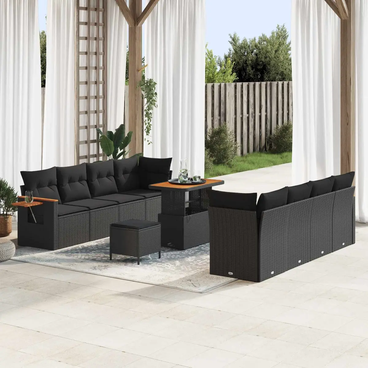 Modular Garden Sofa Set 12 Pcs Black Poly Rattan Outdoor Seating Furniture