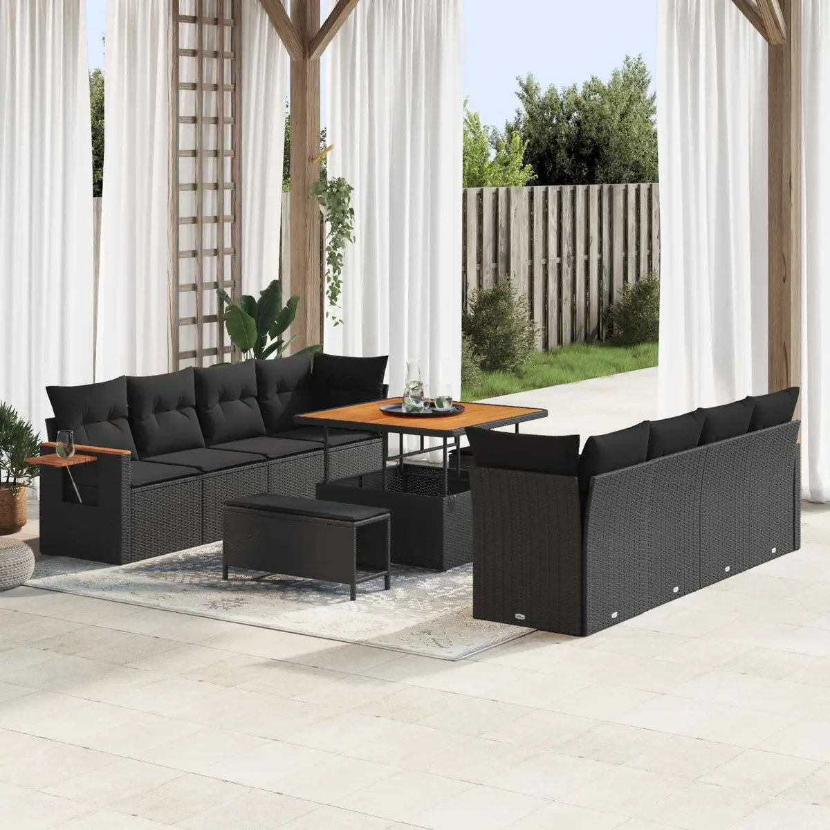 Modular Garden Sofa Set Black Poly Rattan 12 Piece Outdoor Seating