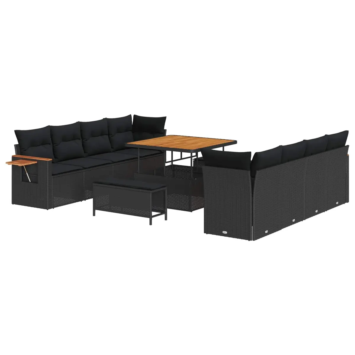 Modular Garden Sofa Set Black Poly Rattan 12 Piece Outdoor Seating