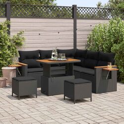 Modular Garden Sofa Set 9 Pieces Black Poly Rattan Outdoor Seating Cushions