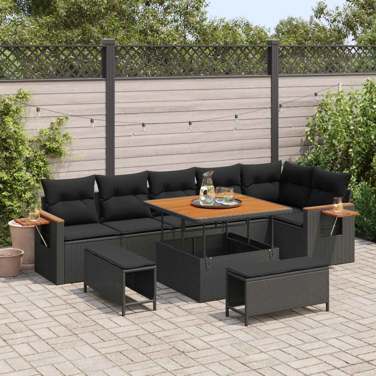 Outdoor Garden Sofa Set Modular Poly Rattan 11 Piece with Cushions Black