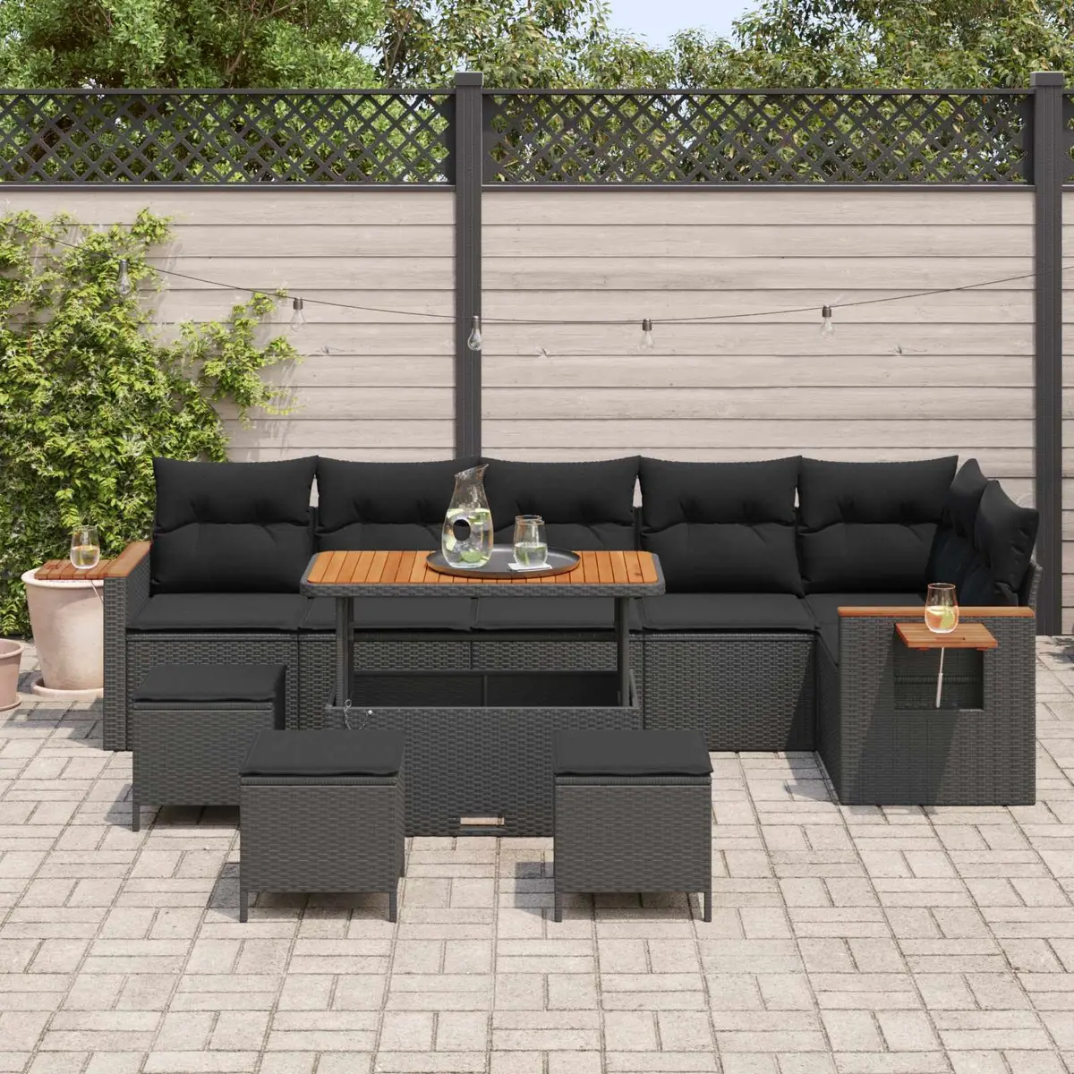 Outdoor Garden Sofa Set 12 Piece Modular Rattan Sectional Seating Lounge Black