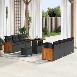 Outdoor Garden Sofa Set 13 Pieces Modular Patio Seating Black Poly Rattan with