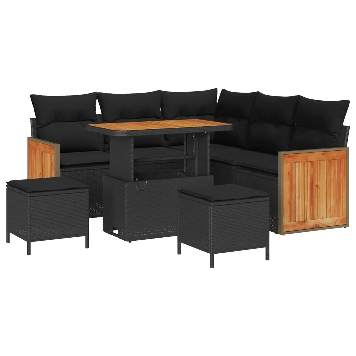 Outdoor Sofa Set Modular Black Poly Rattan 9 Pieces Garden Seating with Cushions