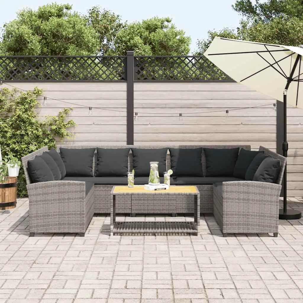 Modular Outdoor Furniture Set Grey Poly Rattan Sofa with Cushions