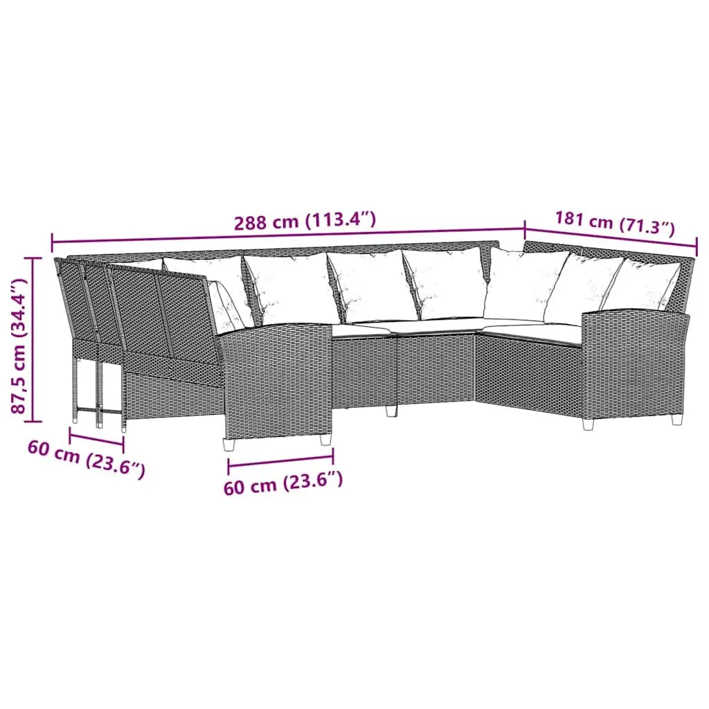 Modular Outdoor Furniture Set Grey Poly Rattan Sofa with Cushions
