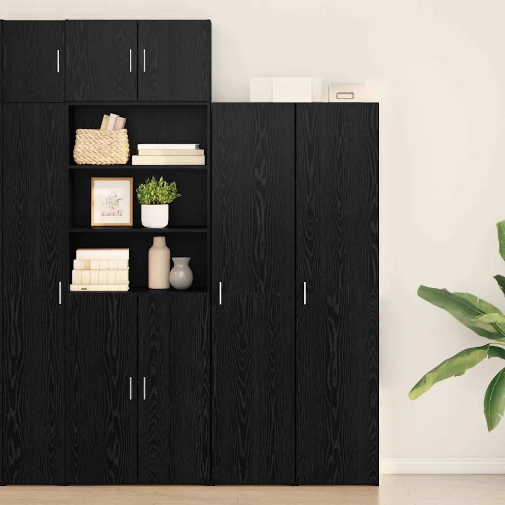 Black Oak Highboard 40 x 42.5 x 185 cm Engineered Wood Storage Cabinet Sideboard