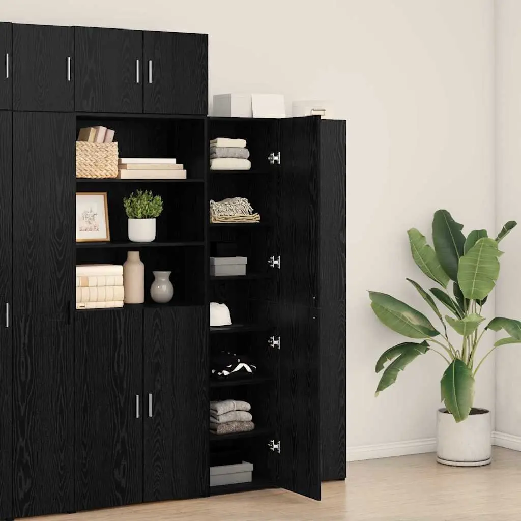 Black Oak Highboard 40 x 42.5 x 185 cm Engineered Wood Storage Cabinet Sideboard