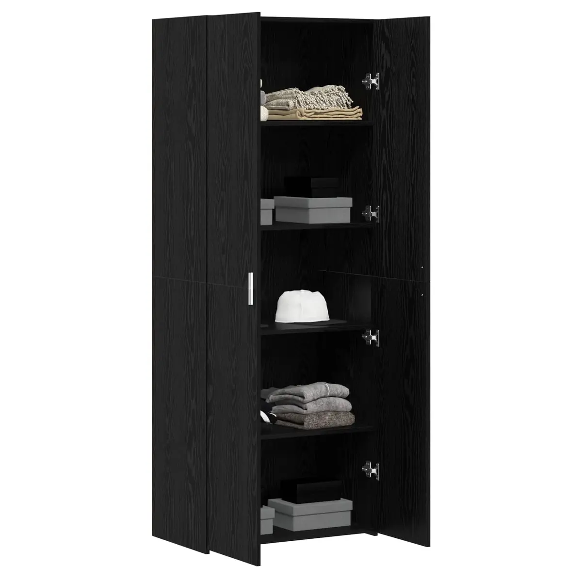 Engineered Wood Highboard Storage Cabinet Modern Black 70 x 42.5 x 185 cm