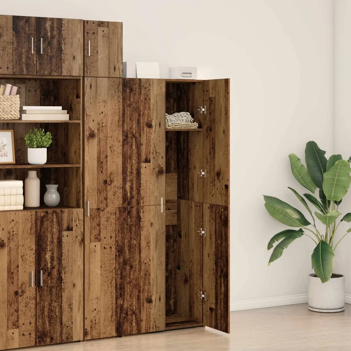 Wooden Buffet Sideboard Cabinet Brown Rustic Dining Room Storage Shelves
