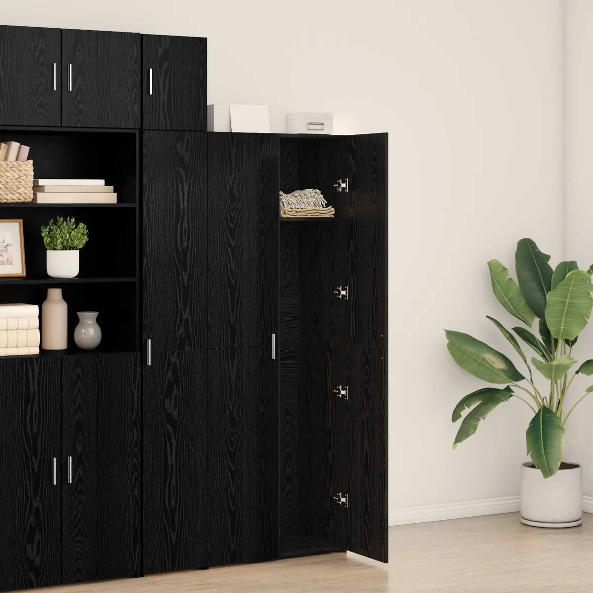 Highboard Buffet Cabinet Rustic Black Oak 70x42.5x185cm