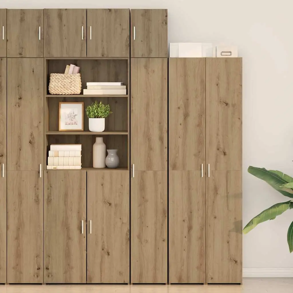 Brown 2 Piece Storage Cabinet with Hinged Doors Adjustable Shelves Engineered Wood