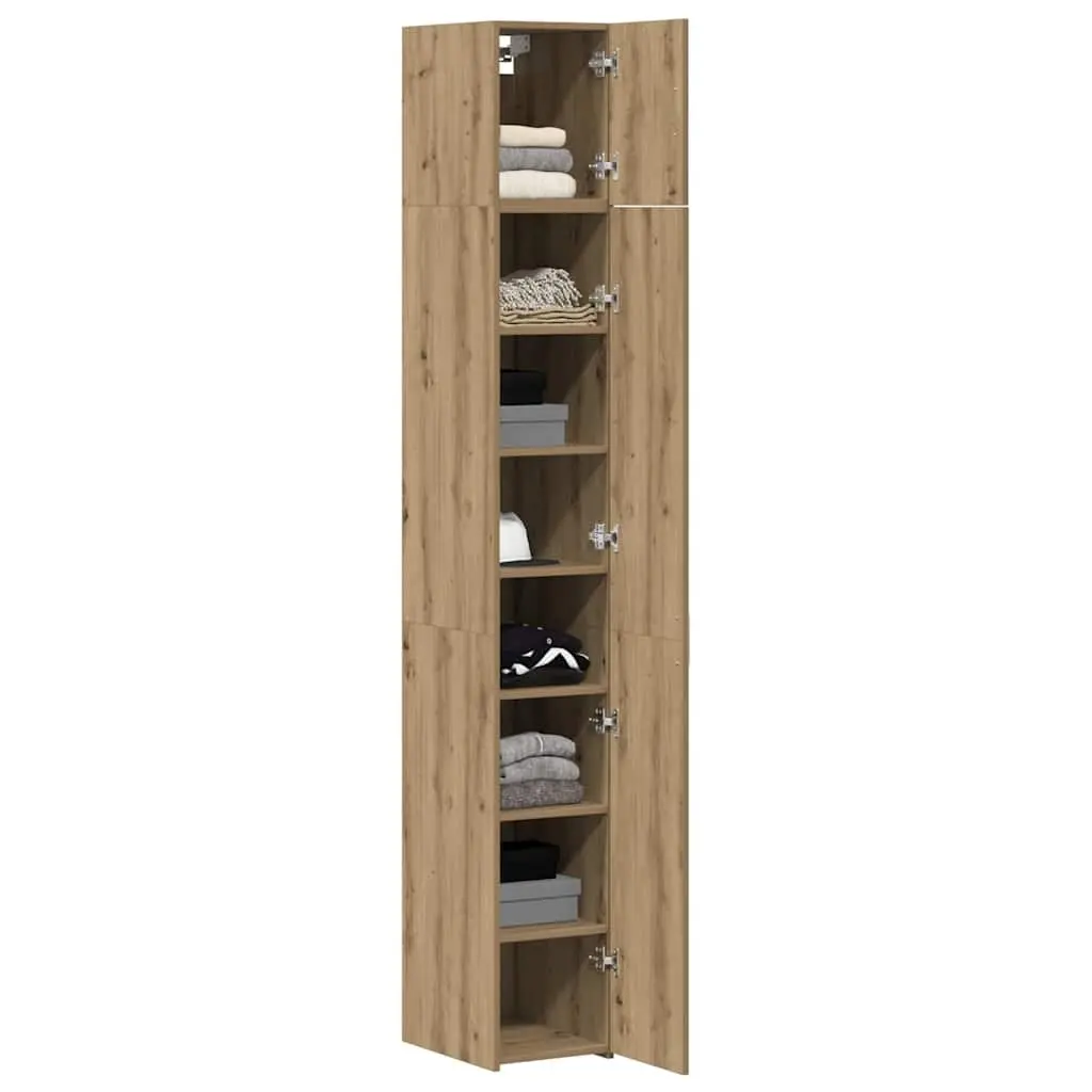 Brown 2 Piece Storage Cabinet with Hinged Doors Adjustable Shelves Engineered Wood