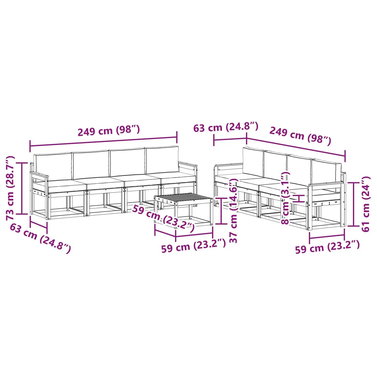 Outdoor Sectional Sofa Set 9 Piece Garden Furniture with Cushions Brown