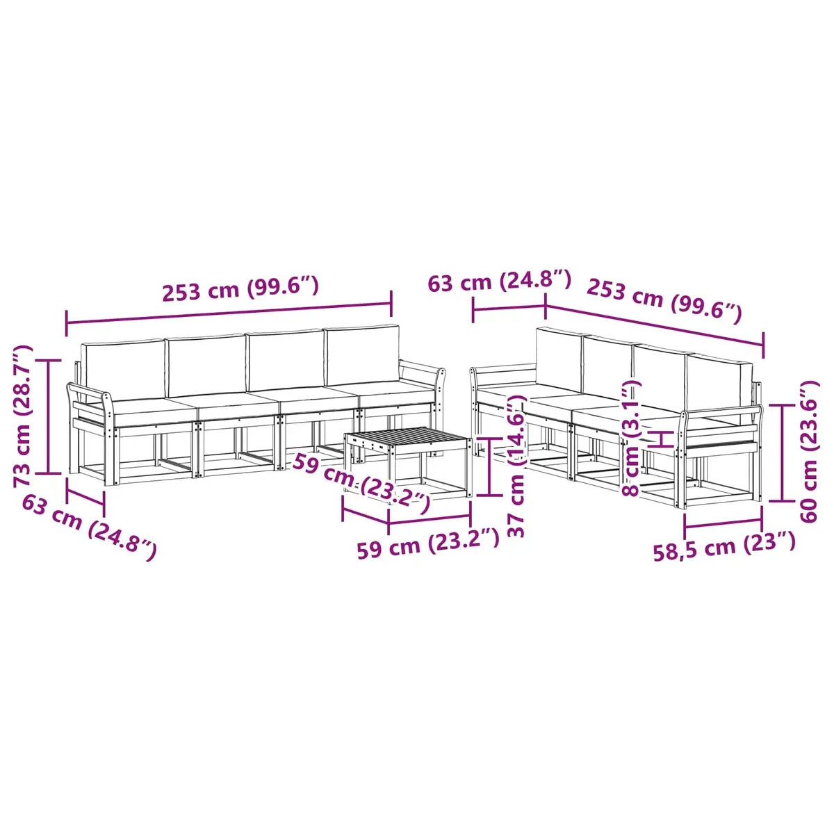 Outdoor Sectional Sofa Set 9 Pcs Garden Furniture Patio Lounge with Cushions