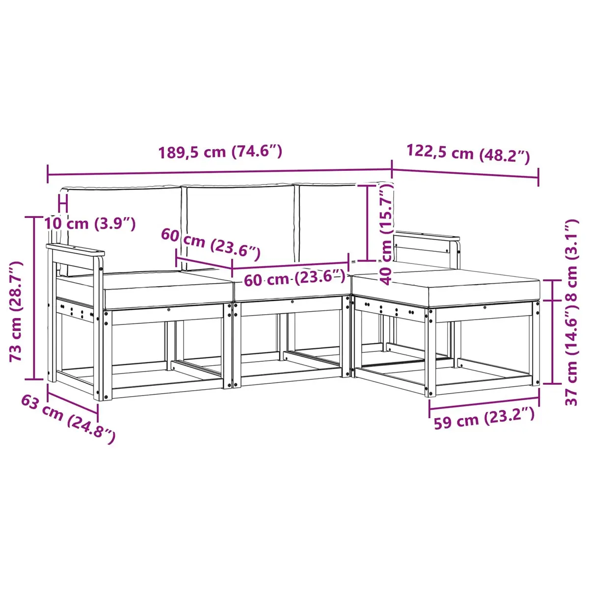 Outdoor Sofa Set 4 Pieces Garden Furniture with Cushions Modern Patio Lounger