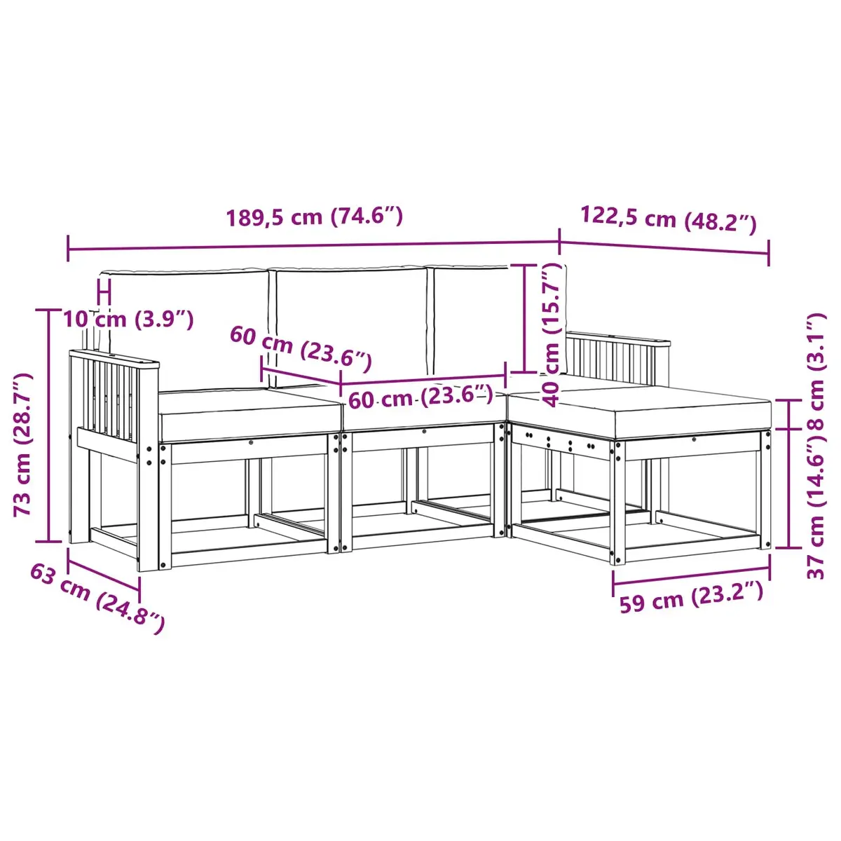 Outdoor Sofa Set 4 Piece Garden Furniture with Cushions Modern Patio Lounge