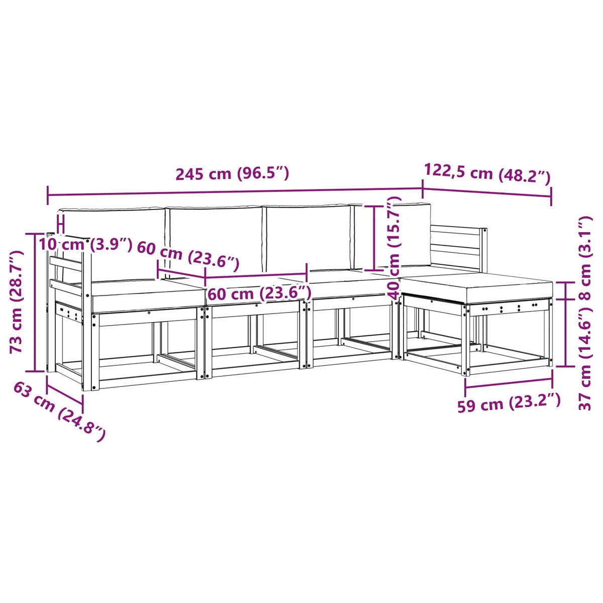 Outdoor Sofa Set 5 Piece Garden Sectional Lounge Solid Acacia Wood Brown