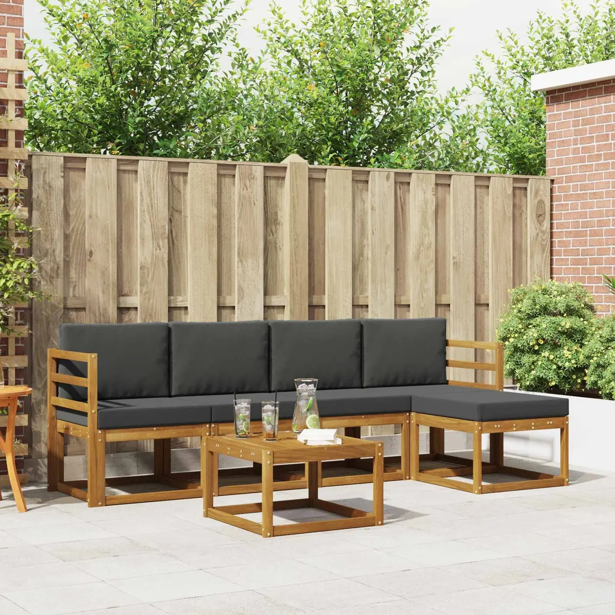 Outdoor Sectional Sofa Set 6 Pieces Garden Patio Furniture with Cushions