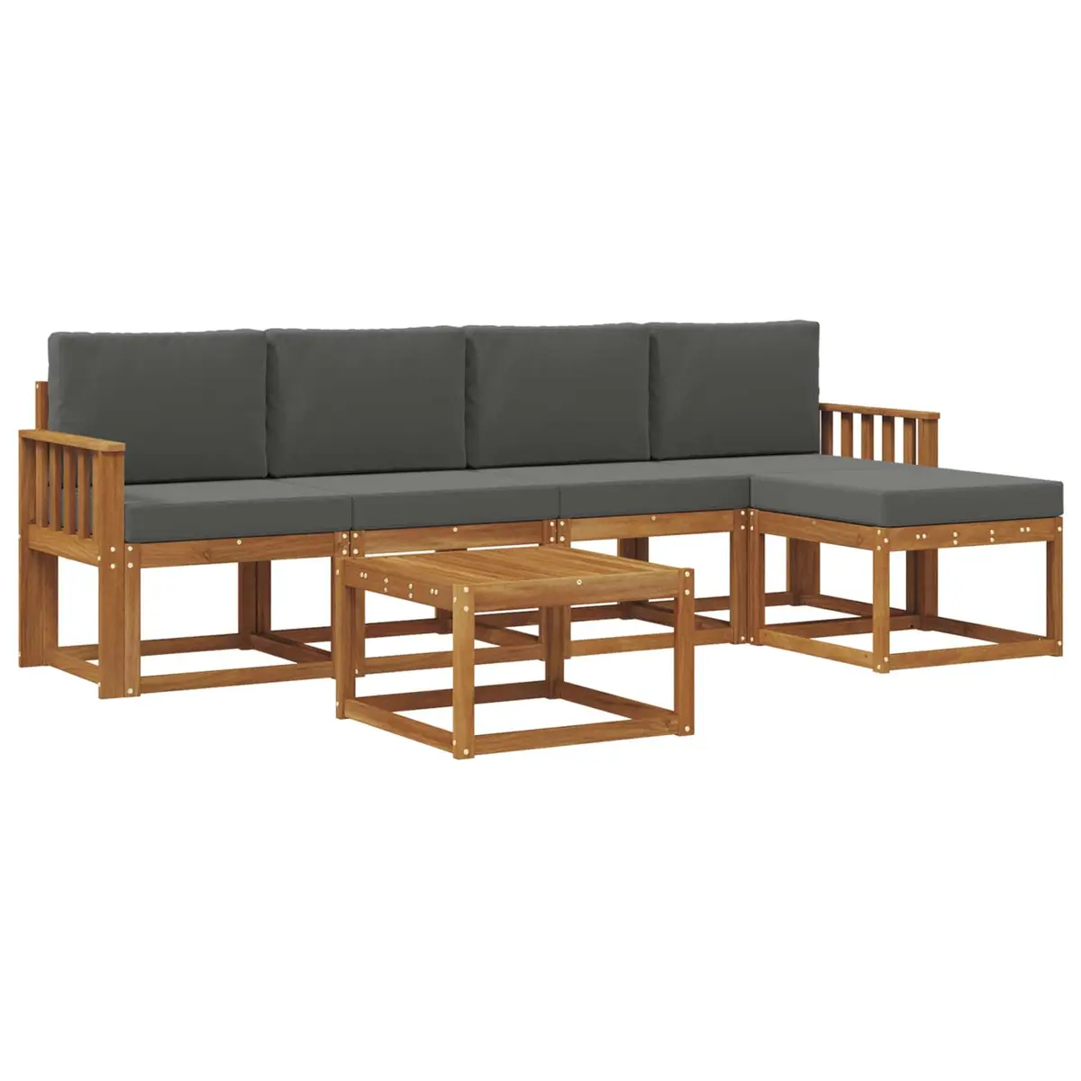Outdoor Sectional Sofa Set Natural Wood Finish 6 Piece