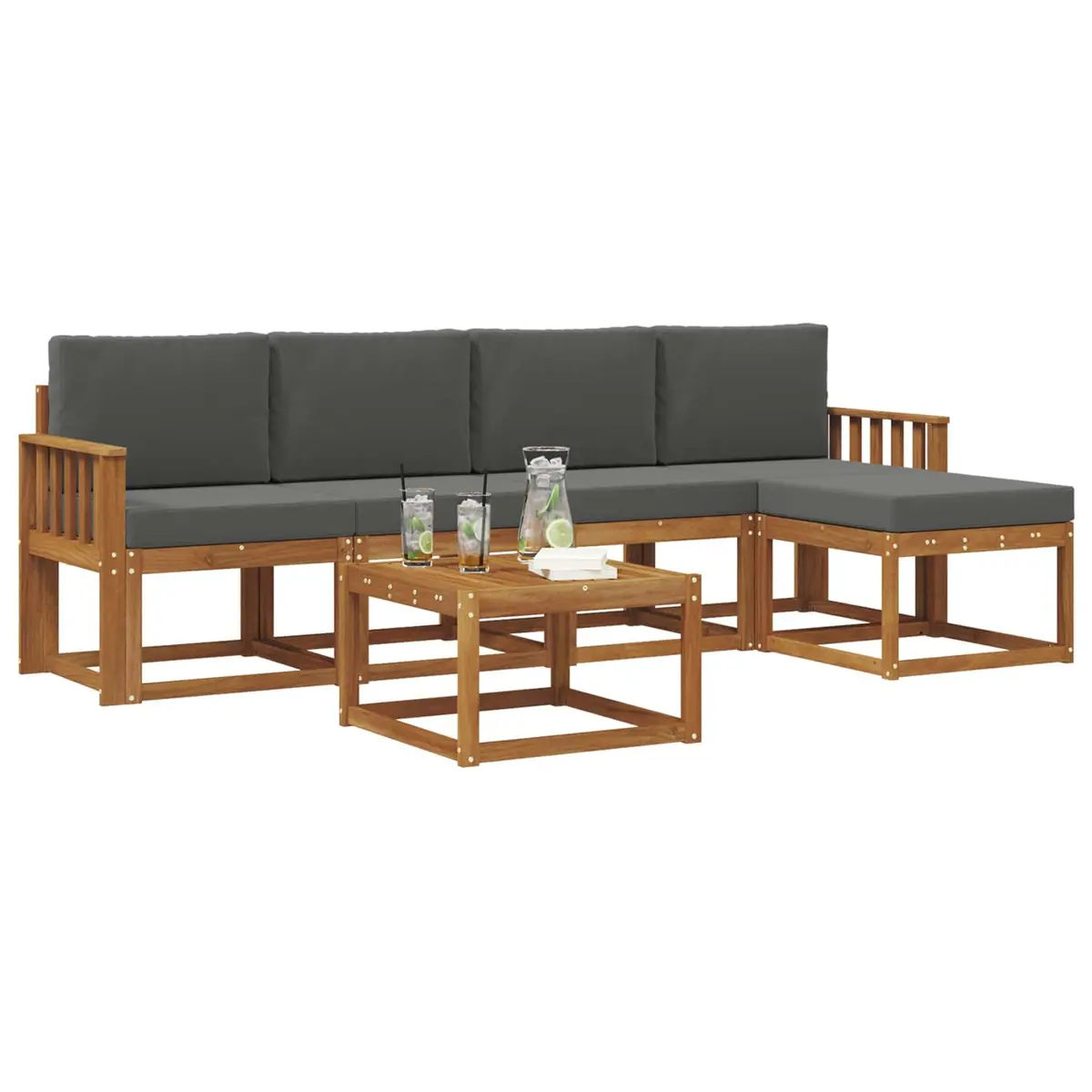 Outdoor Sectional Sofa Set Natural Wood Finish 6 Piece