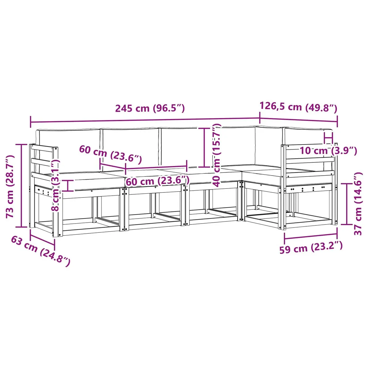 Outdoor Sofa Set 5 Piece Garden Furniture Acacia Wood Natural Anthracite