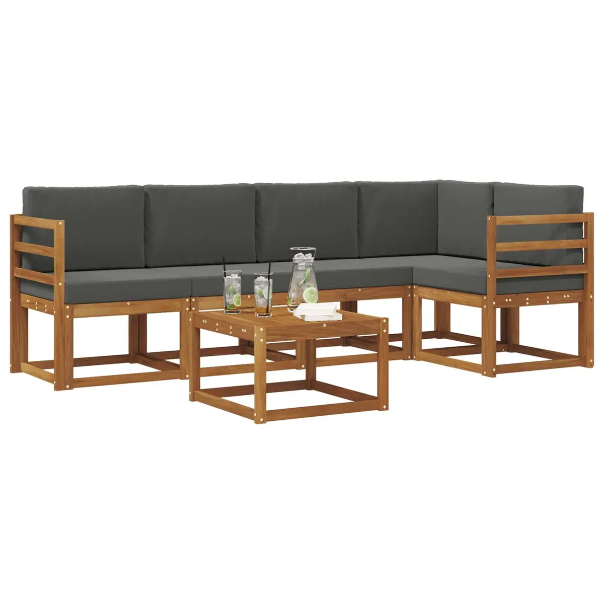 Outdoor Sofa Set Modular Acacia Wood 6 Piece with Cushions