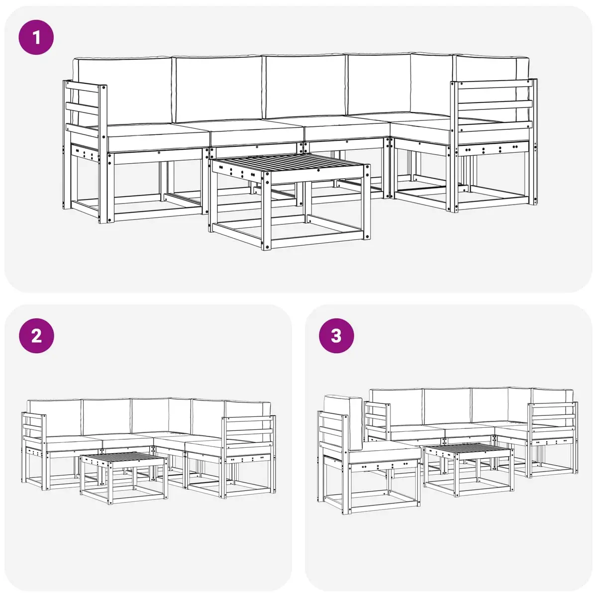 Outdoor Sofa Set Modular Acacia Wood 6 Piece with Cushions