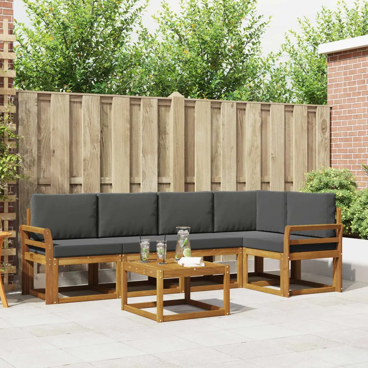 Outdoor Sofa Set 6 Piece Garden Furniture Modular Lounge with Cushions Brown