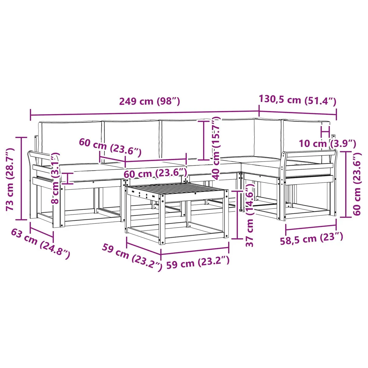 Outdoor Sofa Set 6 Piece Garden Furniture Modular Lounge with Cushions Brown