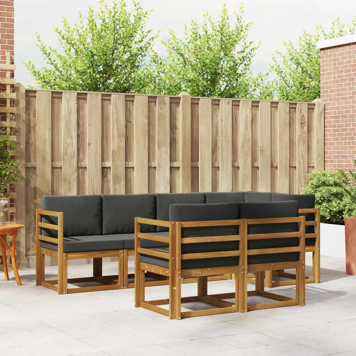 7 Piece Modern Outdoor Sofa Set Brown Acacia Wood Garden Furniture with Cushions