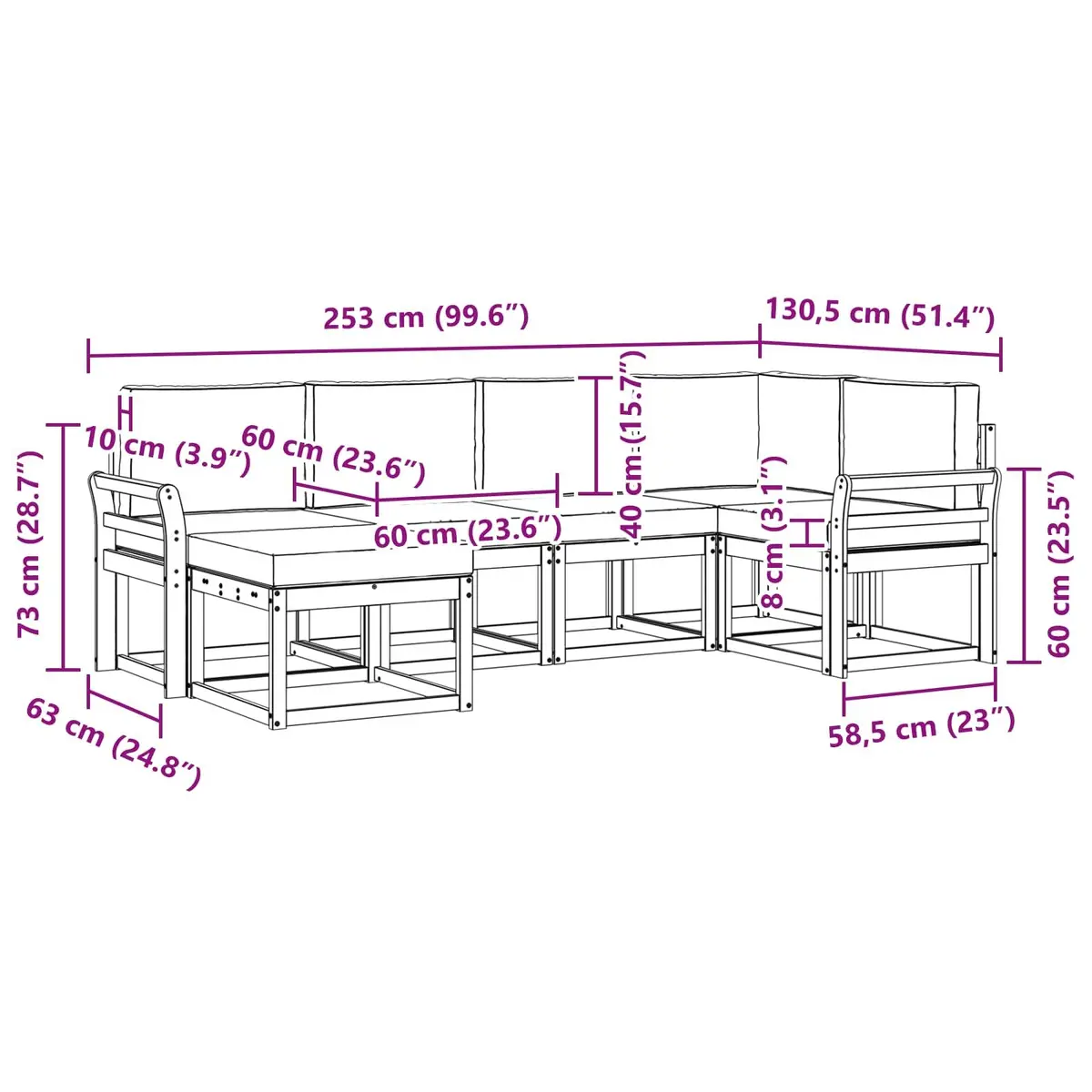 Outdoor Sofa Set 6 Pcs Garden Furniture Modular Lounge with Cushions Natural