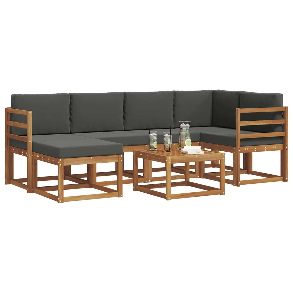 Outdoor Sofa Set 7 Piece Garden Furniture Modular Lounge with Cushions Brown