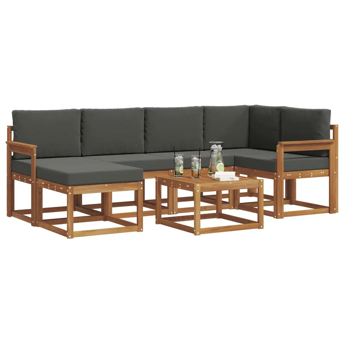 Outdoor Sofa Set 7 Piece Modular Garden Furniture with Cushions Brown Acacia