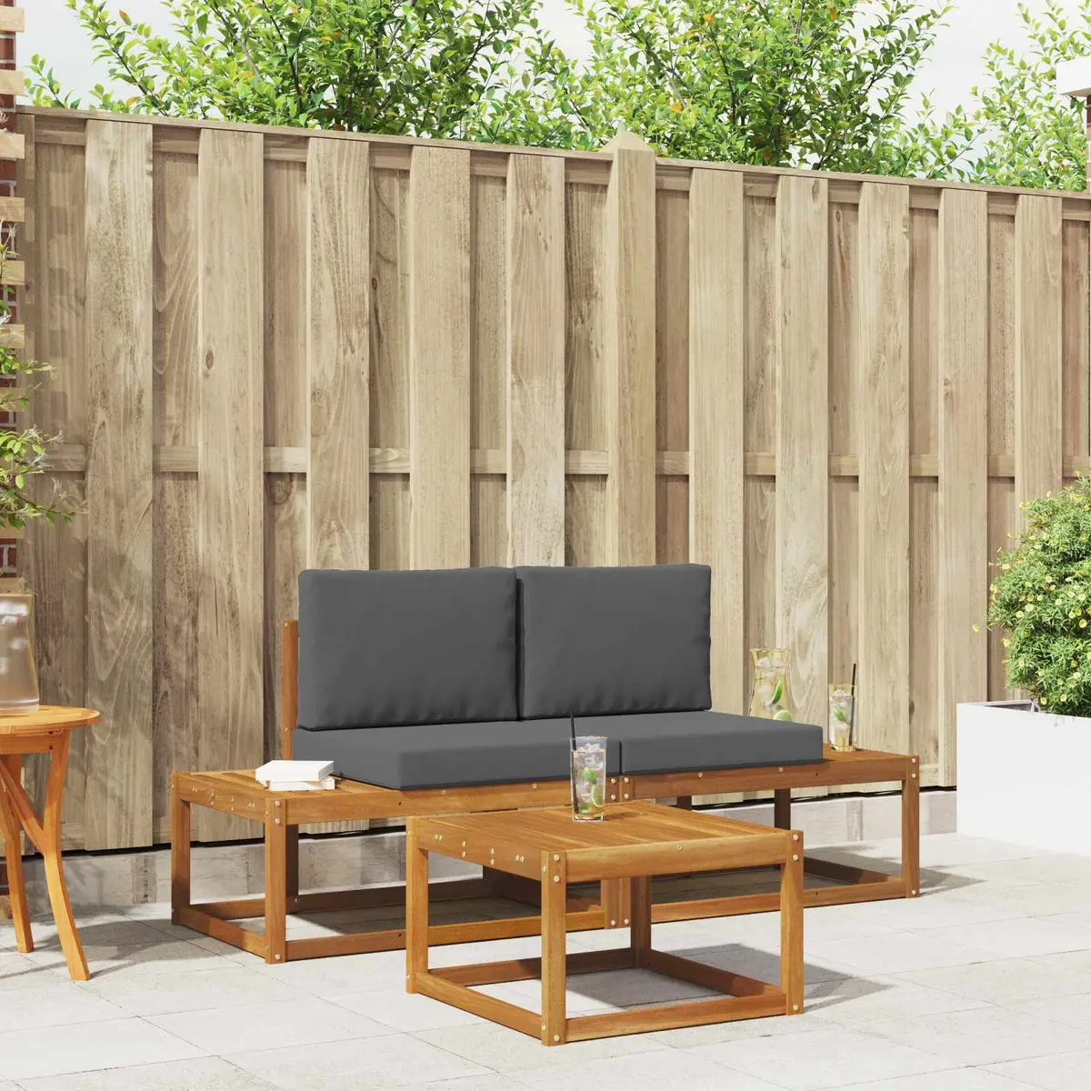 Outdoor Sofa Set 3 Piece Garden Furniture Brown Acacia Wood Patio Lounge