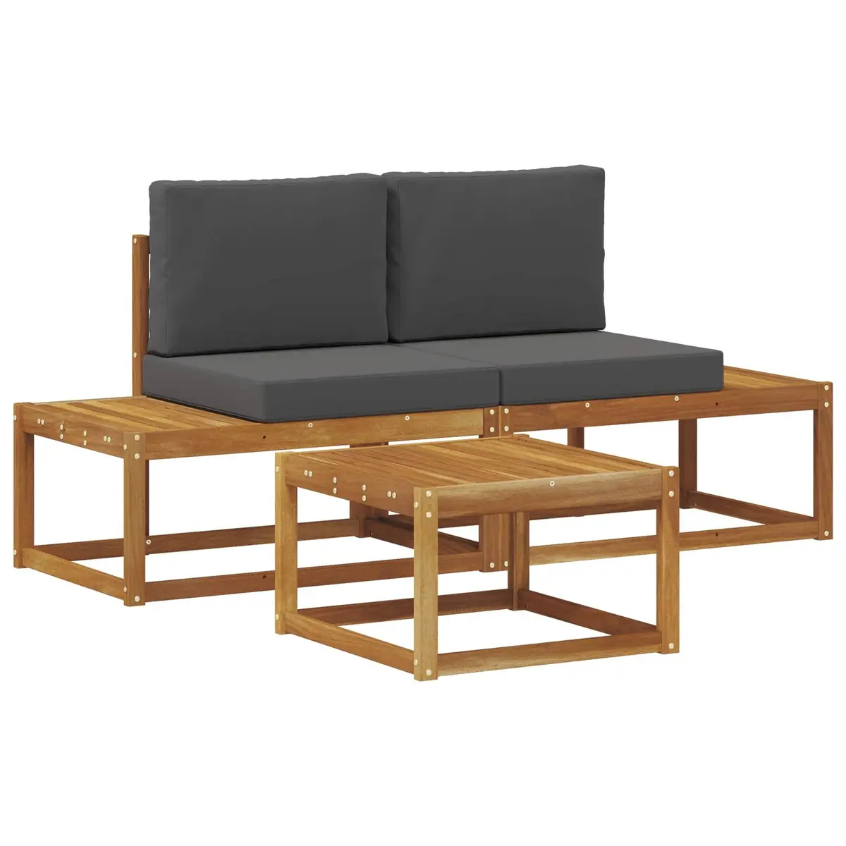 Outdoor Sofa Set 3 Piece Garden Furniture Brown Acacia Wood Patio Lounge