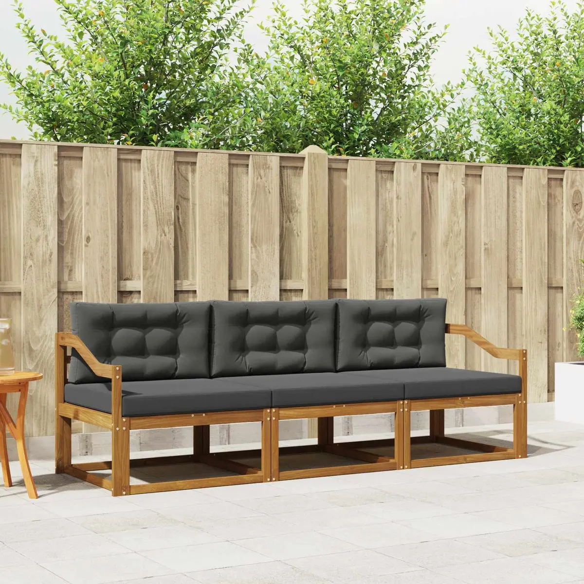 Outdoor Sofa Set 3 pcs Modular Garden Patio Sectional Furniture Brown Wood