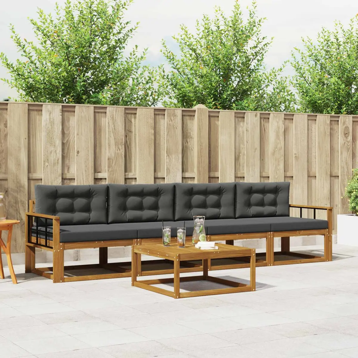 Outdoor Sectional Sofa Set 5 Piece Garden Patio Furniture with Cushions Brown