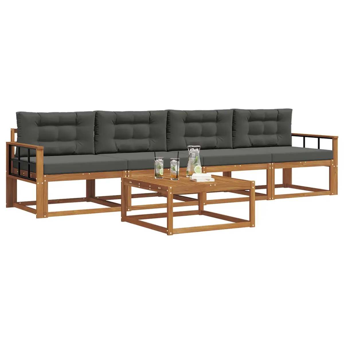 Outdoor Sectional Sofa Set 5 Piece Garden Patio Furniture with Cushions Brown