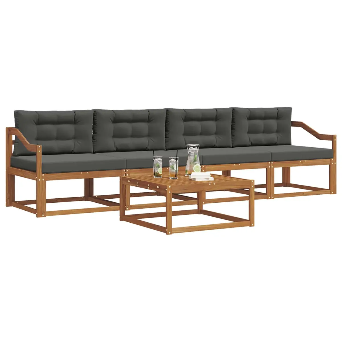 Outdoor Sectional Sofa Set 5 Piece Garden Patio Furniture Brown Cushion