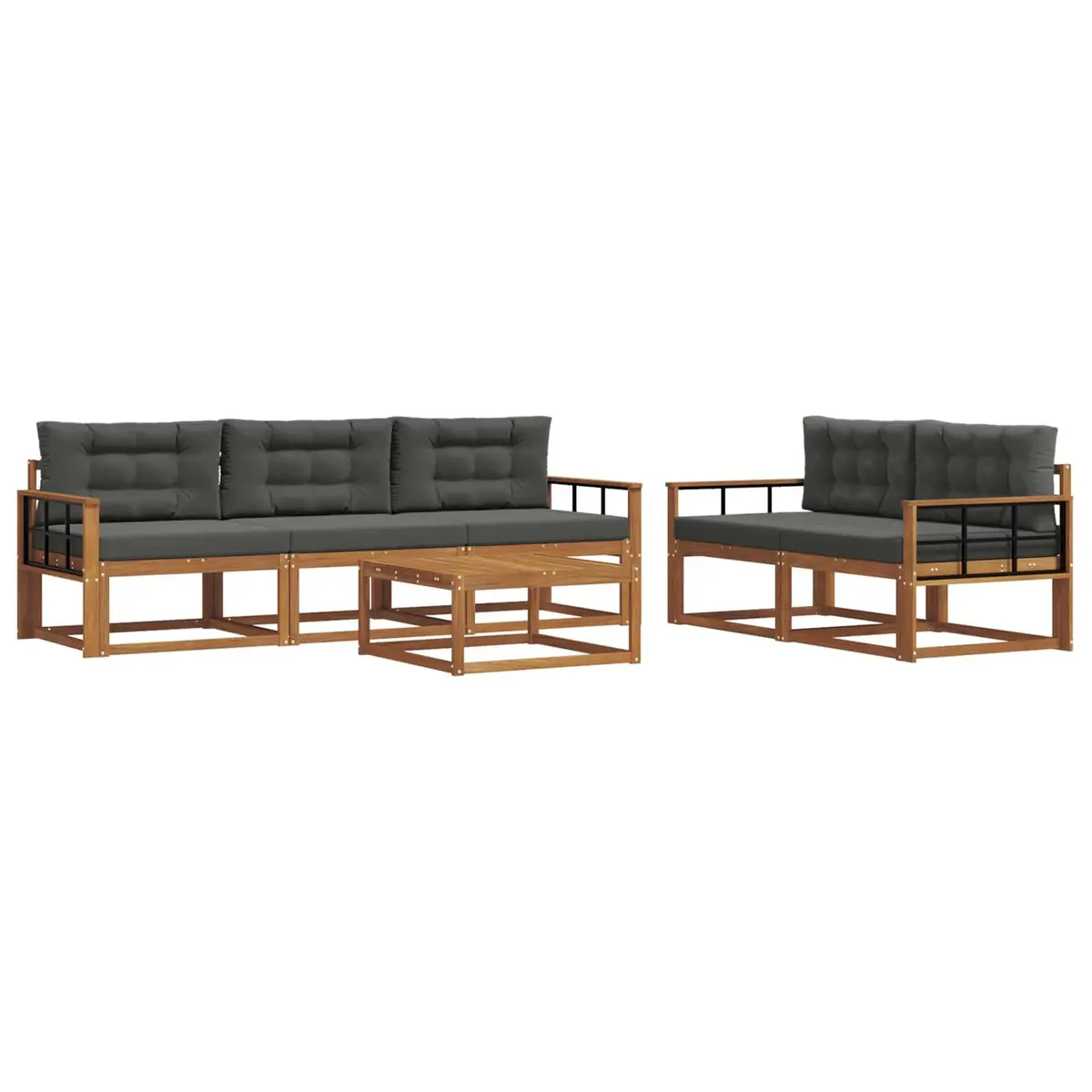 Outdoor Sectional Sofa Set Modular Configuration Solid Acacia Wood 6 Piece