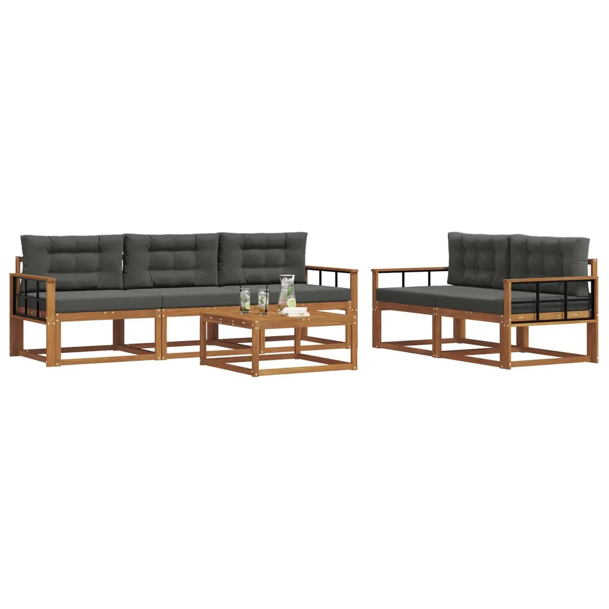 Outdoor Sectional Sofa Set Modular Configuration Solid Acacia Wood 6 Piece