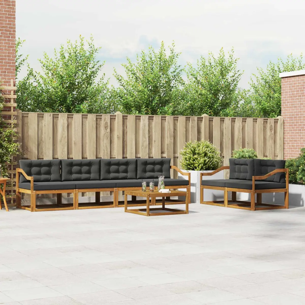 Outdoor Sectional Sofa Set 7 Piece Garden Patio Furniture with Cushions Natural