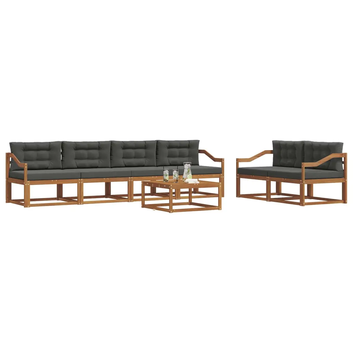 Outdoor Sectional Sofa Set 7 Piece Garden Patio Furniture with Cushions Natural