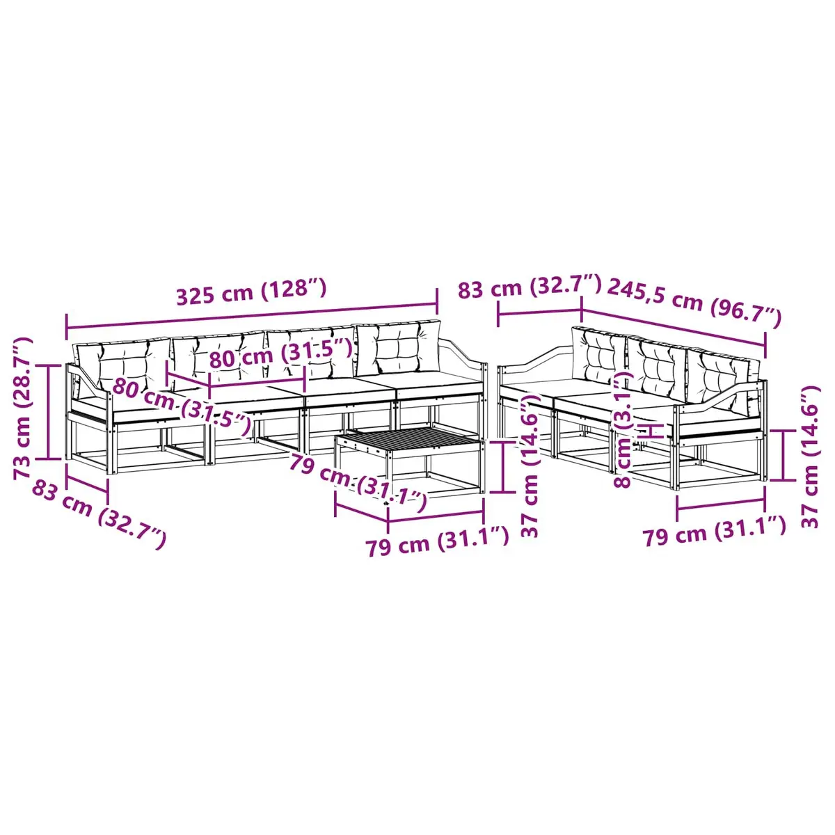 Outdoor Sectional Sofa Set 8 Piece Modular Garden Patio Furniture Natural