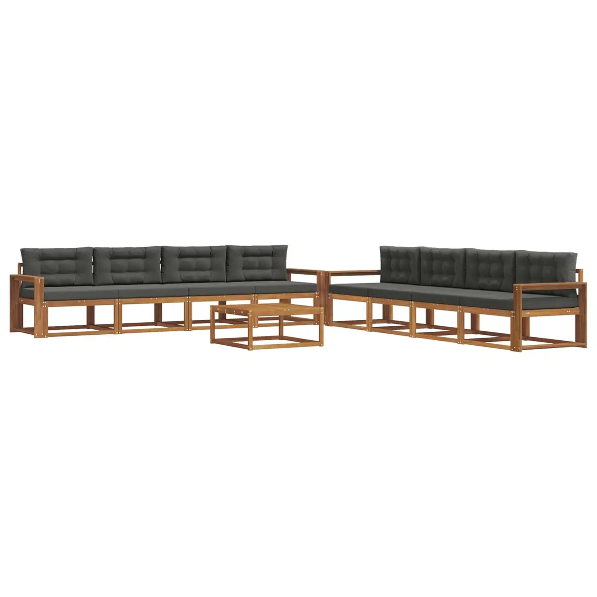 Outdoor Sectional Sofa Set 9 Pieces Brown Cushions Weather Resistant Acacia Wood