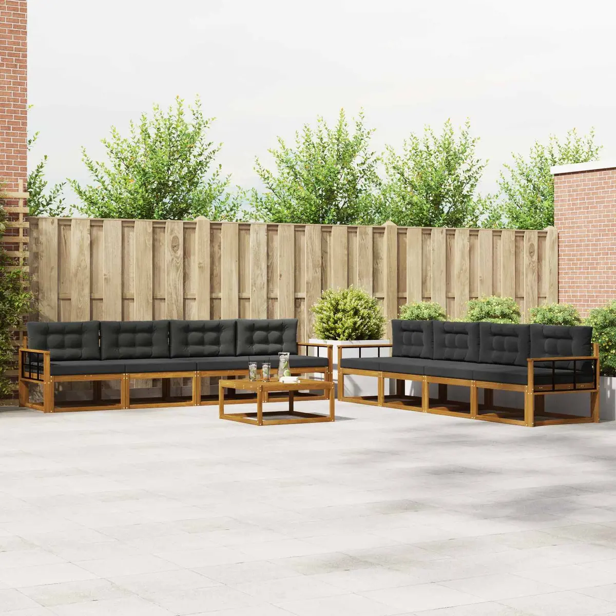 Outdoor Sectional Sofa Set Solid Acacia Wood 9 Pieces Weather Resistant Brown Finish